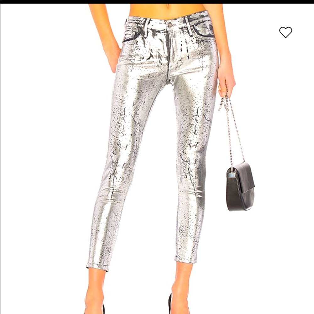AG iced silver crackle jeans. Skinny ankle